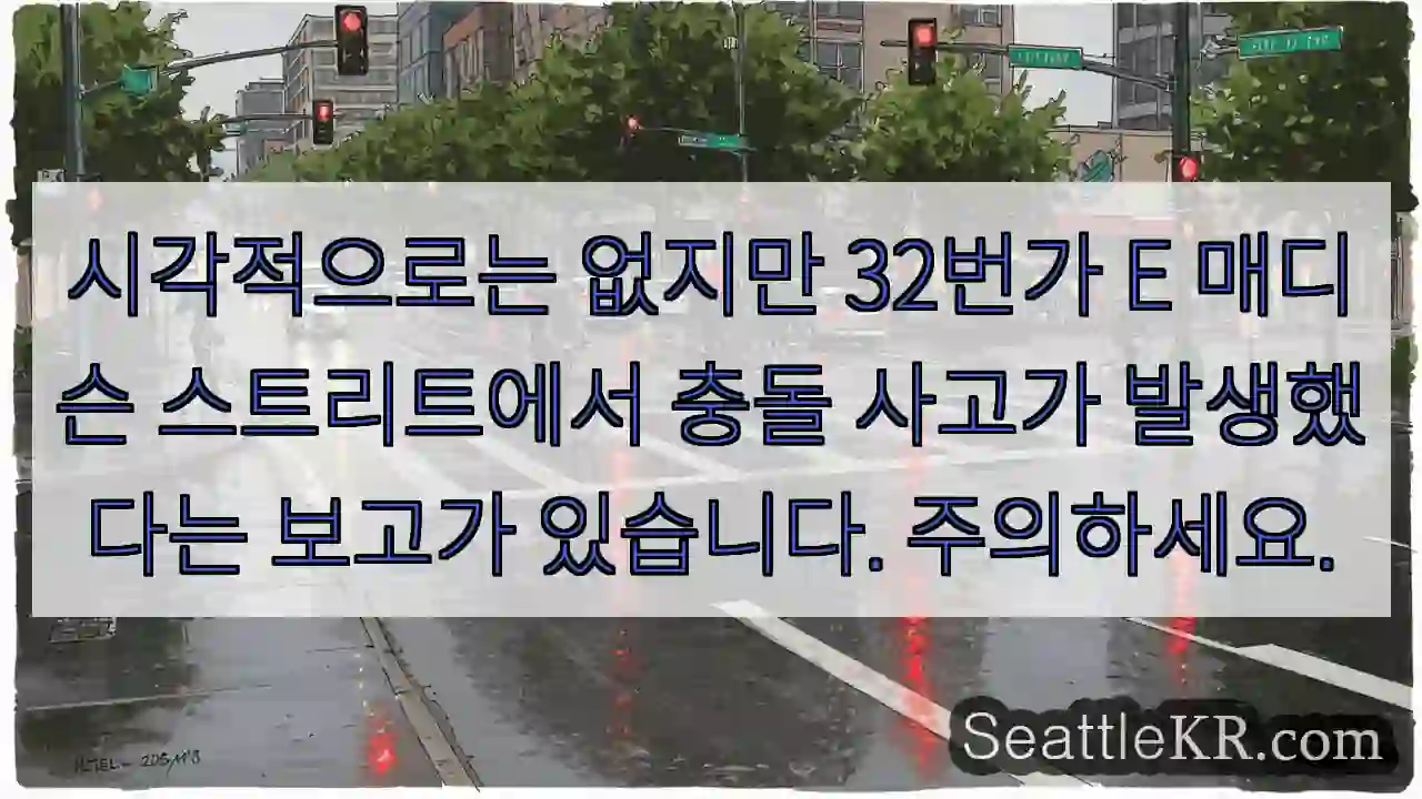 시각적으로는 없지만 32번가 E 매디슨 스트리트에서 충돌 사고가 발생했다는 보고가