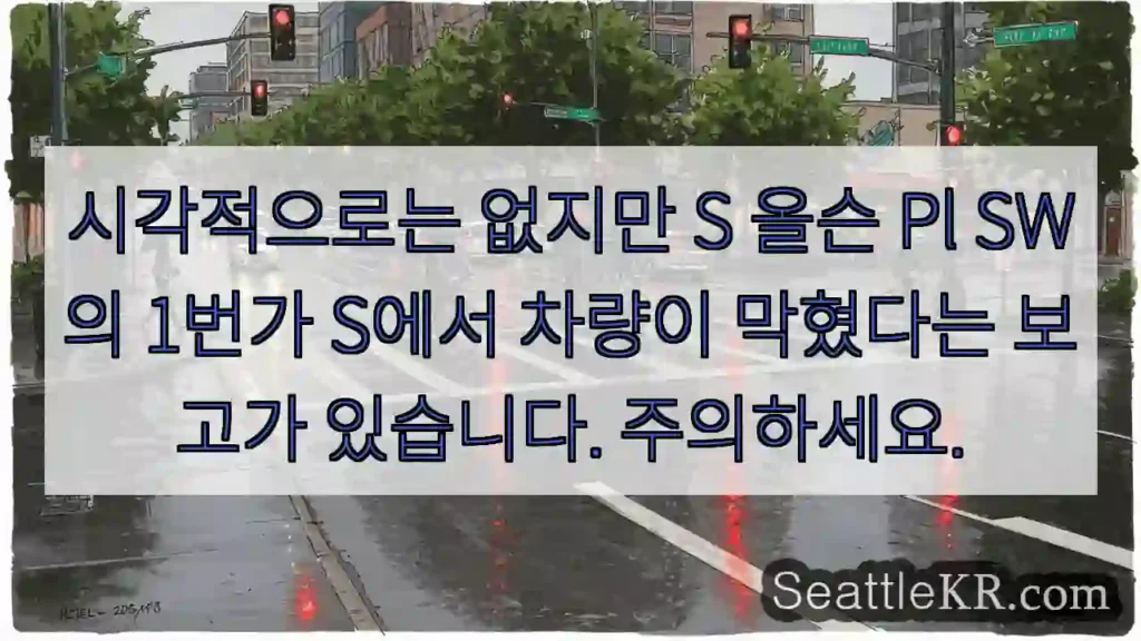 시각적으로는 없지만 S 올슨 Pl SW의 1번가 S에서 차량이 막혔다는 보고가 있습니다.