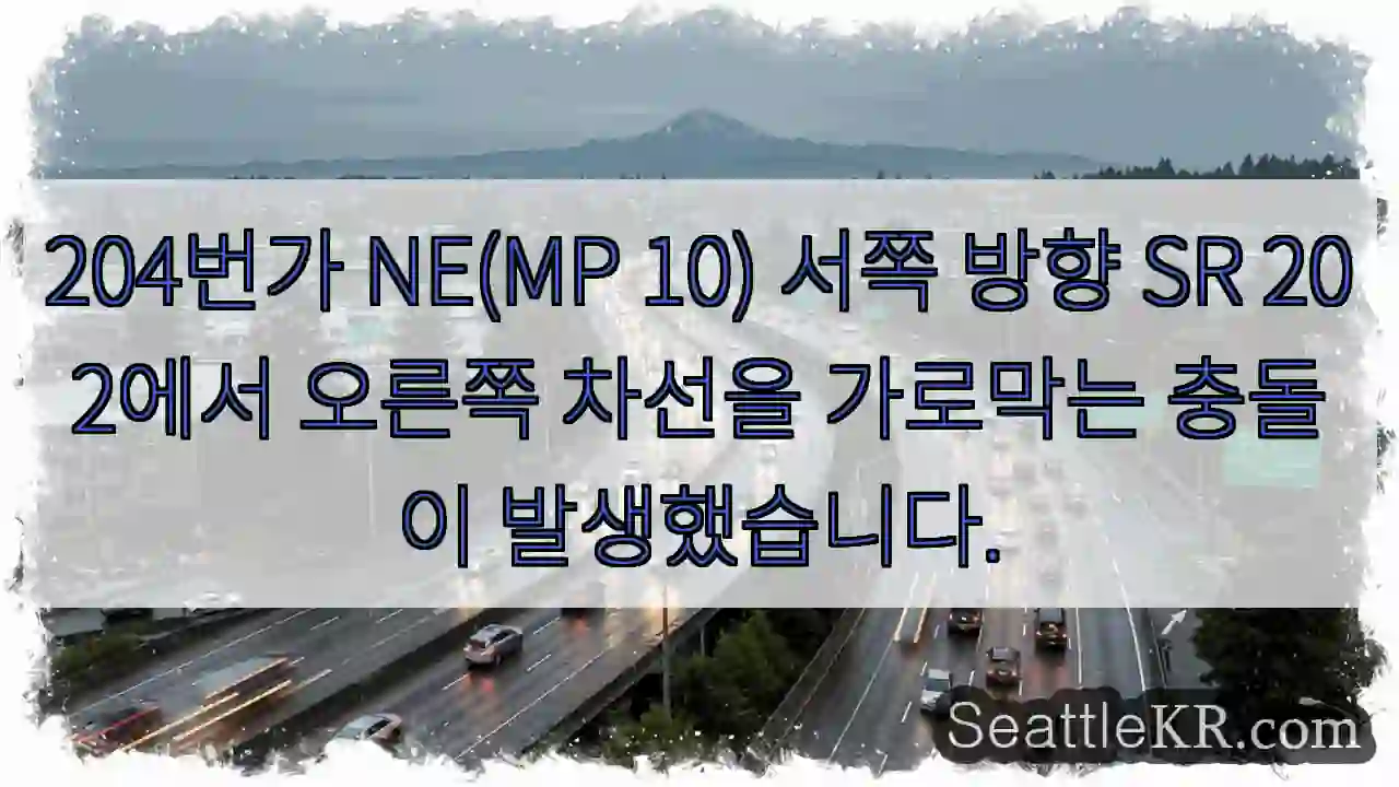 204번가 NE(MP 10) 서쪽 방향 SR 202에서 오른쪽 차선을 가로막는 충돌이