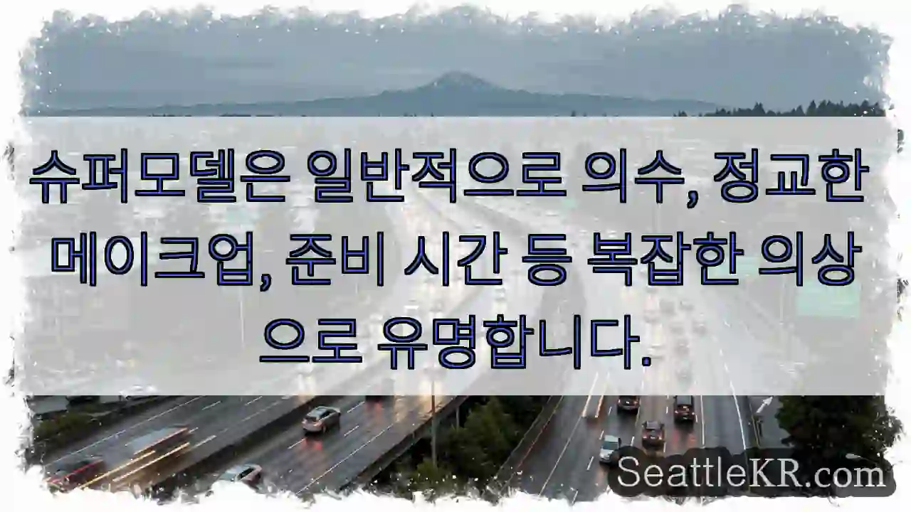 슈퍼모델은 일반적으로 의수, 정교한 메이크업, 준비 시간 등 복잡한 의상으로 유명합니다.