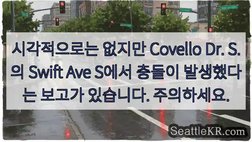 시각적으로는 없지만 Covello Dr. S.의 Swift Ave S에서 충돌이