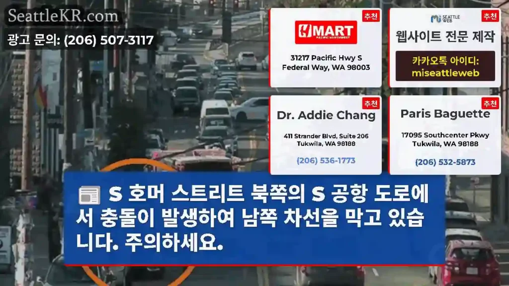 S 호머 스트리트 북쪽의 S 공항 도로에서 충돌이 발생하여 남쪽 차선을 막고 있습니다.