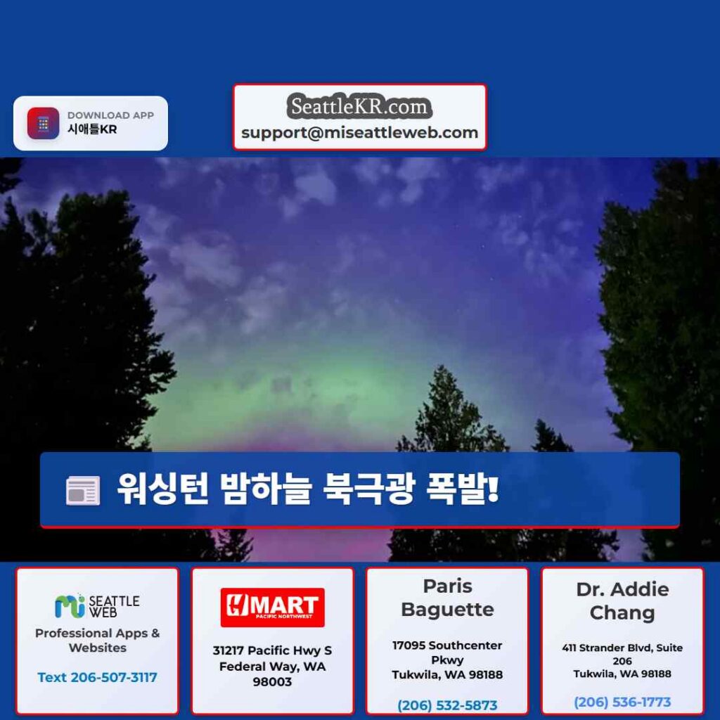 워싱턴 밤하늘 북극광 폭발!