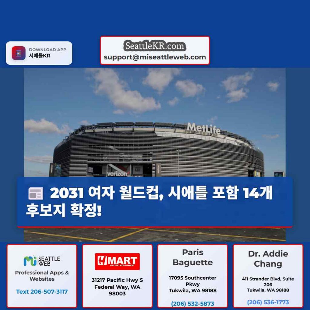 2031 여자 월드컵, 시애틀 포함 14개 후보지 확정!
