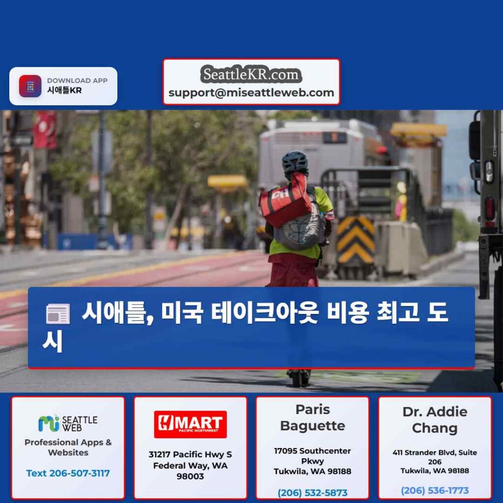 시애틀, 미국 테이크아웃 비용 최고 도시