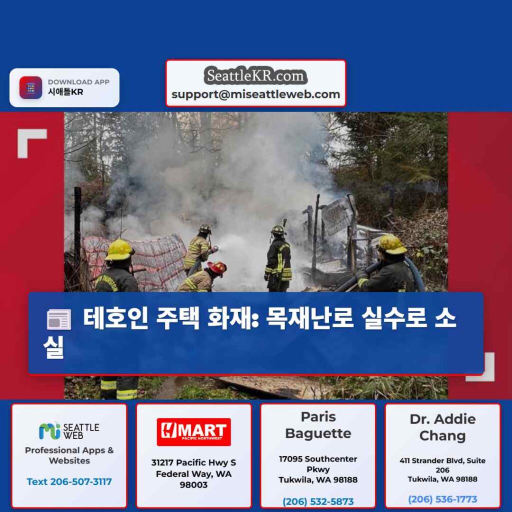 테호인 주택 화재: 목재난로 실수로 소실