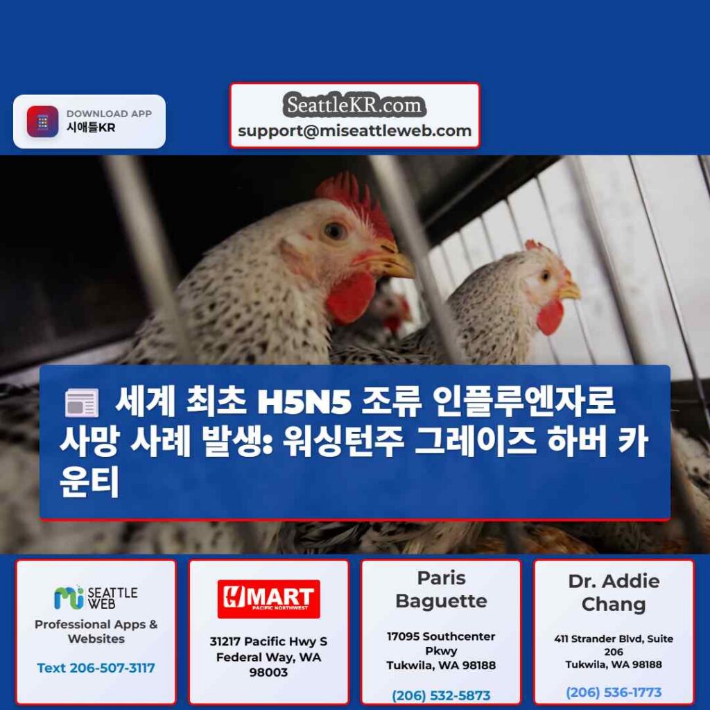 세계 최초 H5N5 조류 인플루엔자로 사망 사례 발생: 워싱턴주 그레이즈 하버 카운티