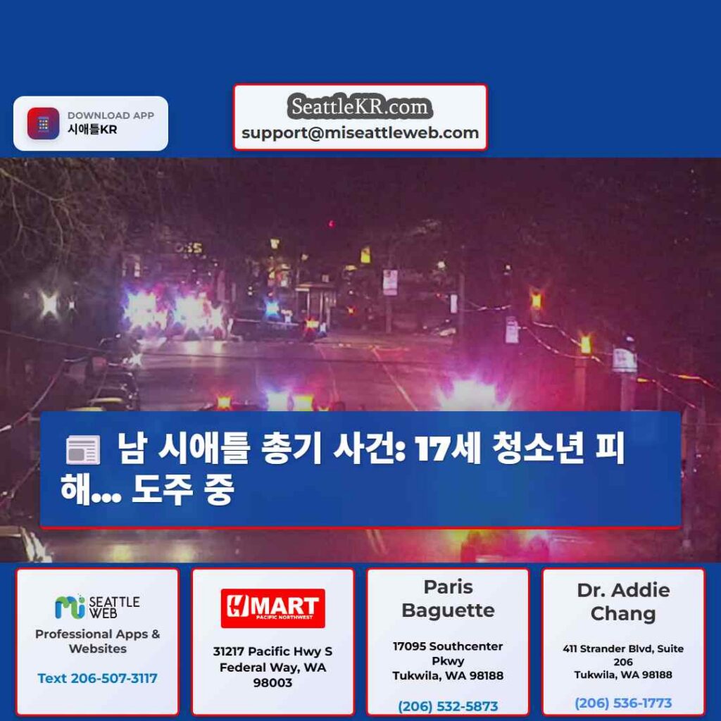 남 시애틀 총기 사건: 17세 청소년 피해... 도주 중