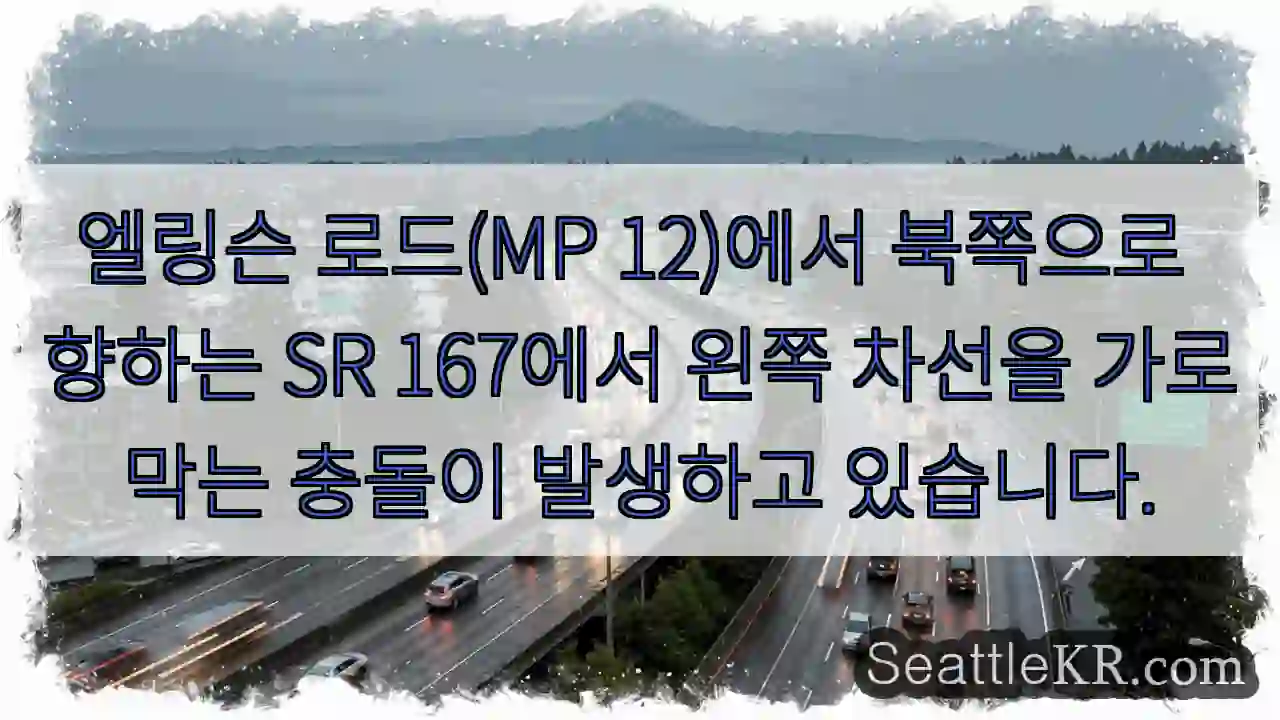 엘링슨 로드(MP 12)에서 북쪽으로 향하는 SR 167에서 왼쪽 차선을 가로막는 충돌이