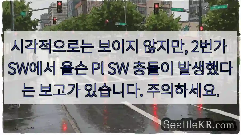 시각적으로는 보이지 않지만, 2번가 SW에서 올슨 Pl SW 충돌이 발생했다는 보고가