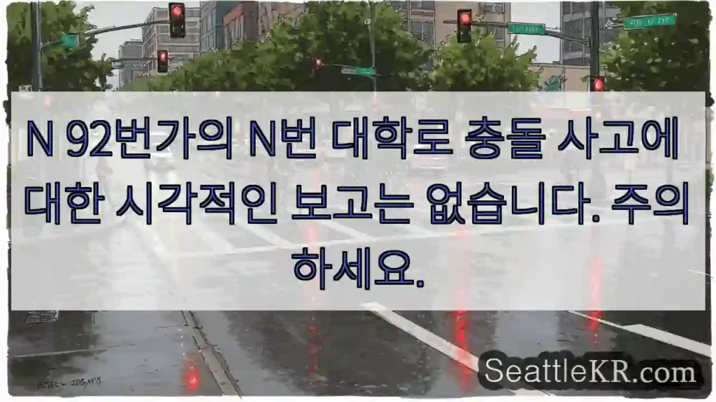 N 92번가의 N번 대학로 충돌 사고에 대한 시각적인 보고는 없습니다. 주의하세요.