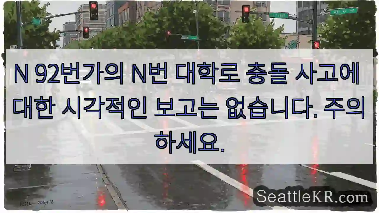 N 92번가의 N번 대학로 충돌 사고에 대한 시각적인 보고는 없습니다. 주의하세요.