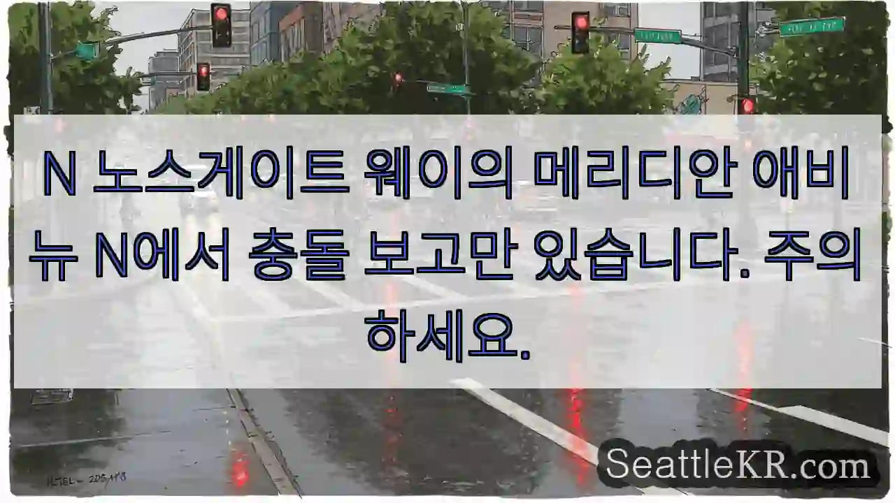 N 노스게이트 웨이의 메리디안 애비뉴 N에서 충돌 보고만 있습니다. 주의하세요.