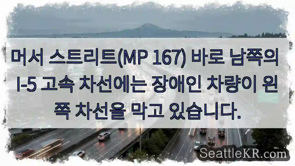머서 스트리트(MP 167) 바로 남쪽의 I-5 고속 차선에는 장애인 차량이 왼쪽 차선을