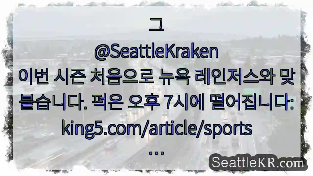 그
@SeattleKraken
이번 시즌 처음으로 뉴욕 레인저스와 맞붙습니다. 퍽은 오후