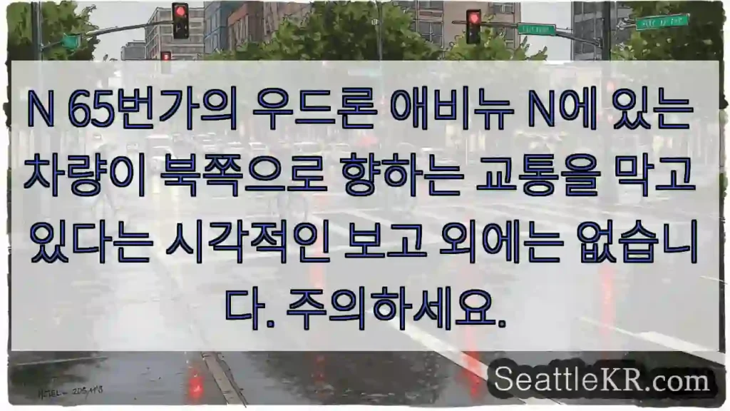 N 65번가의 우드론 애비뉴 N에 있는 차량이 북쪽으로 향하는 교통을 막고 있다는
