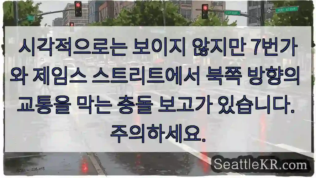 시각적으로는 보이지 않지만 7번가와 제임스 스트리트에서 북쪽 방향의 교통을 막는 충돌