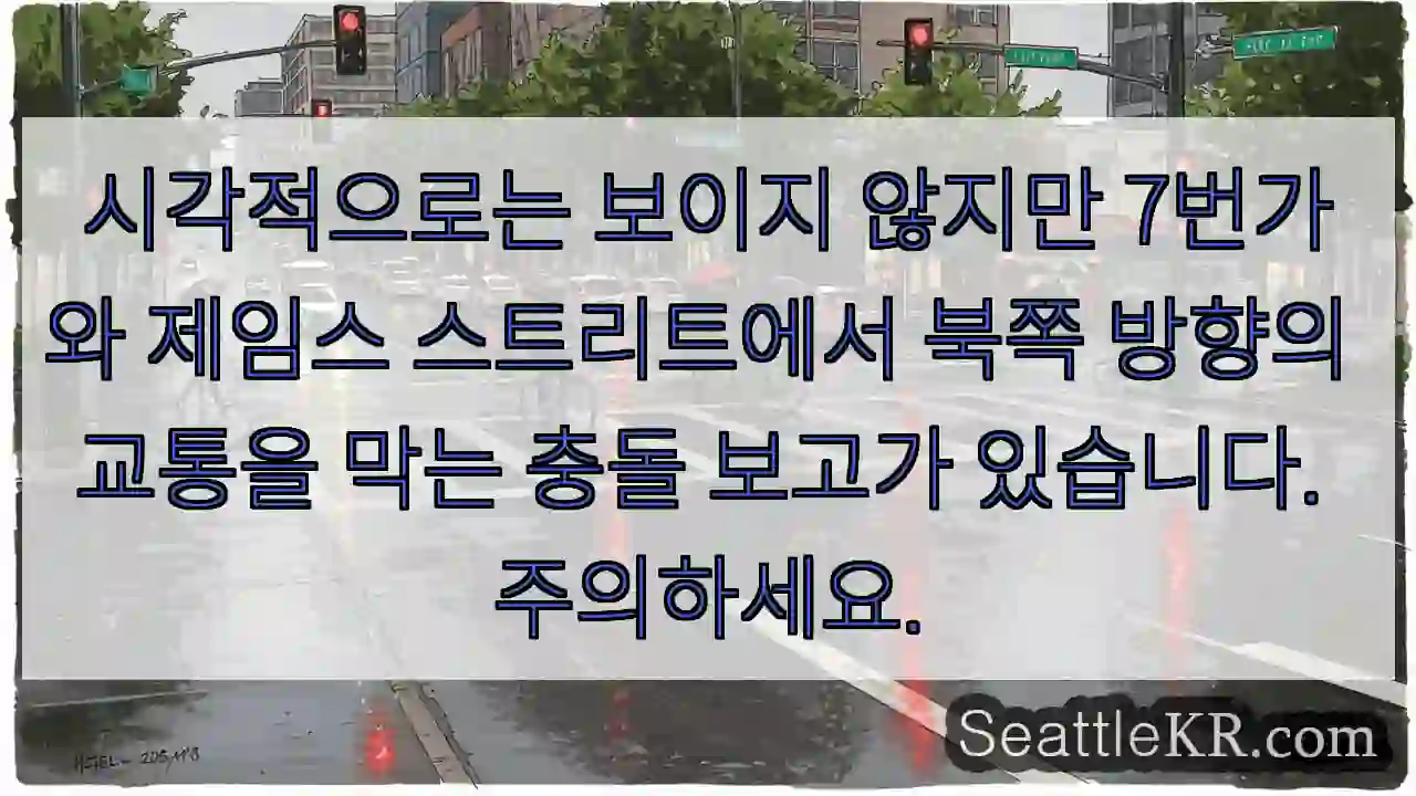 시각적으로는 보이지 않지만 7번가와 제임스 스트리트에서 북쪽 방향의 교통을 막는 충돌