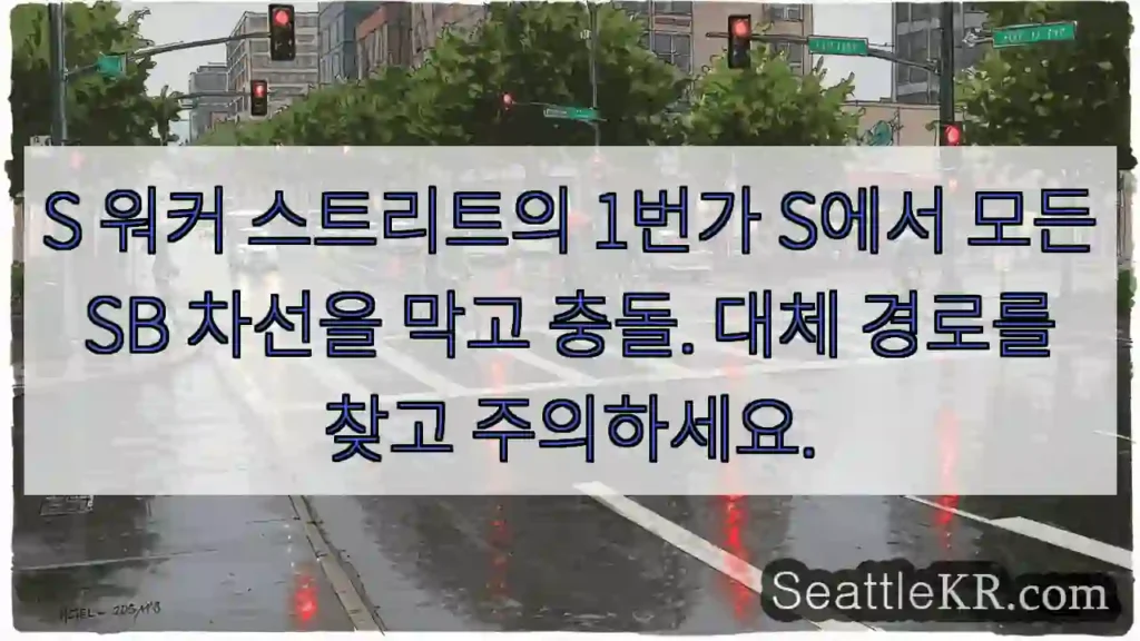S 워커 스트리트의 1번가 S에서 모든 SB 차선을 막고 충돌. 대체 경로를 찾고
