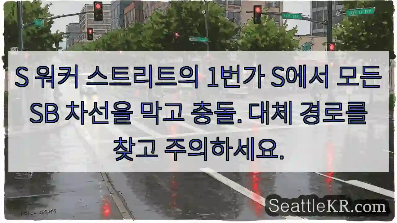S 워커 스트리트의 1번가 S에서 모든 SB 차선을 막고 충돌. 대체 경로를 찾고