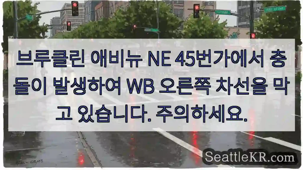 브루클린 애비뉴 NE 45번가에서 충돌이 발생하여 WB 오른쪽 차선을 막고 있습니다.