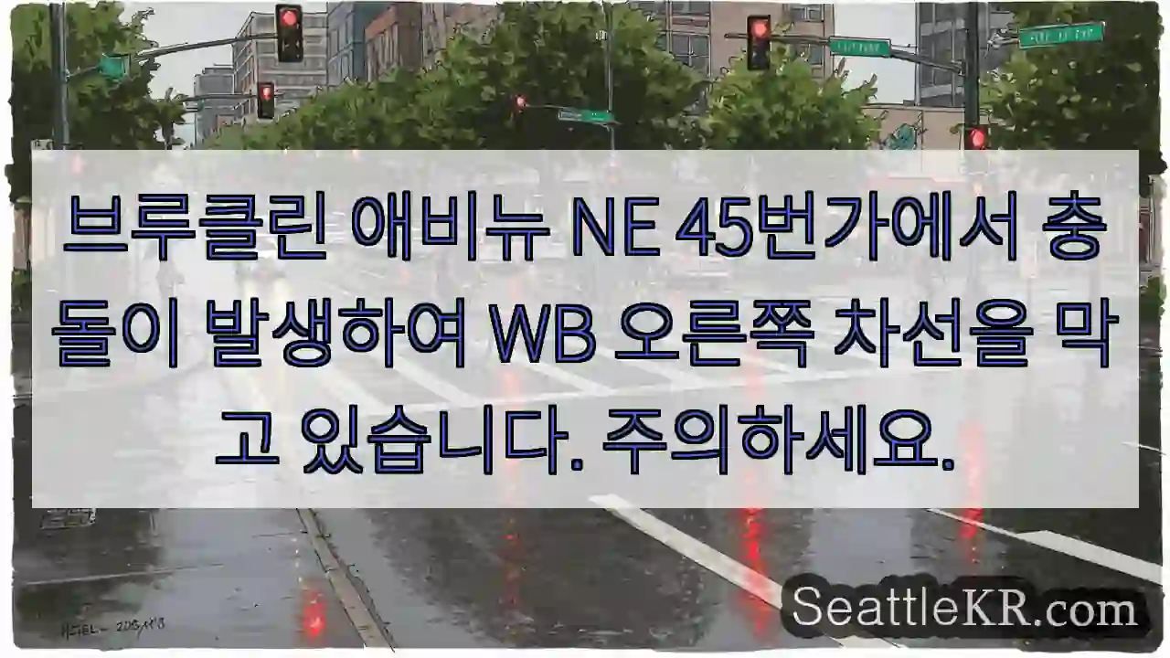 브루클린 애비뉴 NE 45번가에서 충돌이 발생하여 WB 오른쪽 차선을 막고 있습니다.