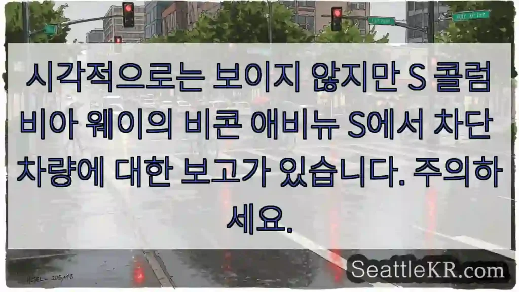 시각적으로는 보이지 않지만 S 콜럼비아 웨이의 비콘 애비뉴 S에서 차단 차량에 대한