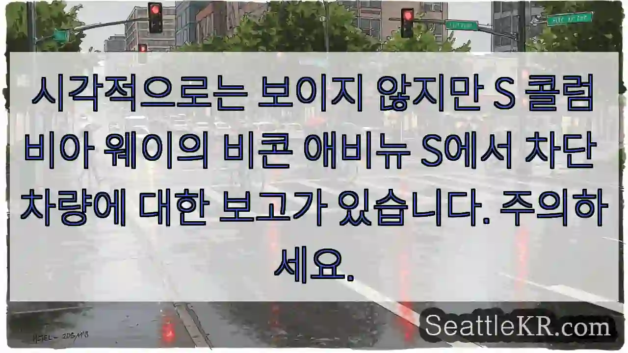 시각적으로는 보이지 않지만 S 콜럼비아 웨이의 비콘 애비뉴 S에서 차단 차량에 대한