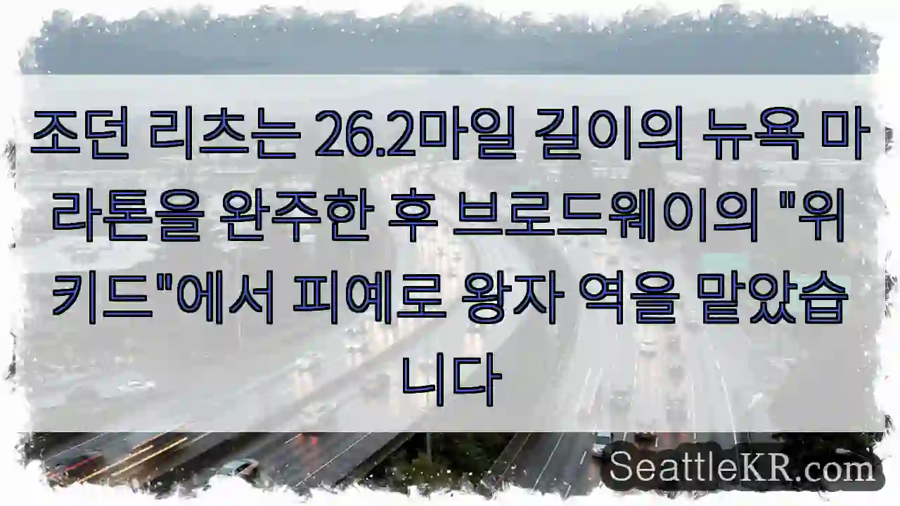 조던 리츠는 26.2마일 길이의 뉴욕 마라톤을 완주한 후 브로드웨이의 