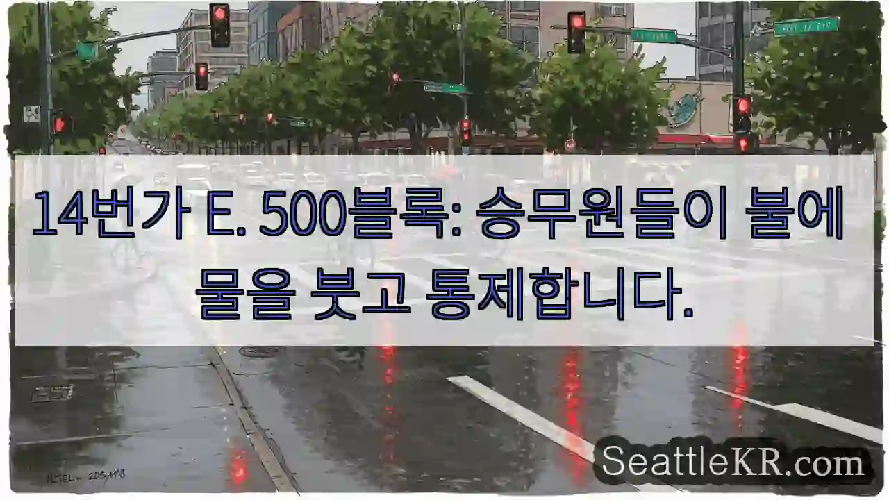 14번가 E. 500블록: 승무원들이 불에 물을 붓고 통제합니다.