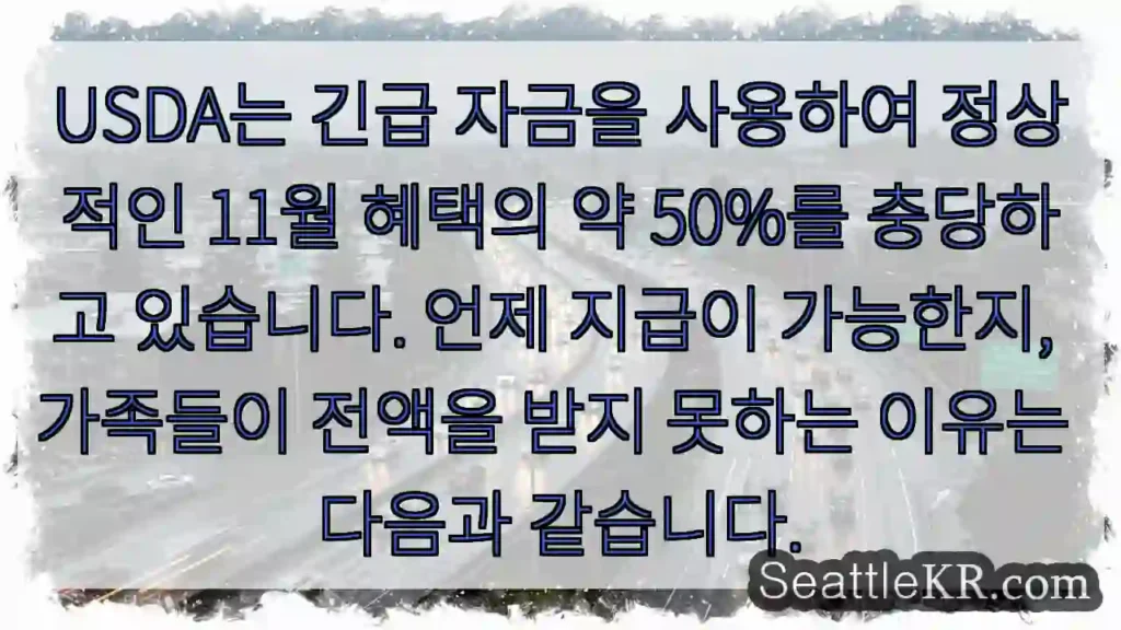 USDA는 긴급 자금을 사용하여 정상적인 11월 혜택의 약 50%를 충당하고 있습니다.