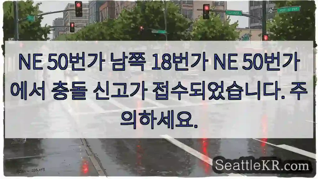 NE 50번가 남쪽 18번가 NE 50번가에서 충돌 신고가 접수되었습니다. 주의하세요.