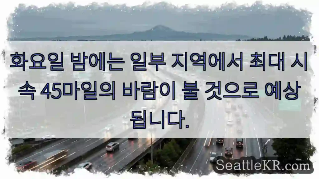 화요일 밤에는 일부 지역에서 최대 시속 45마일의 바람이 불 것으로 예상됩니다.
