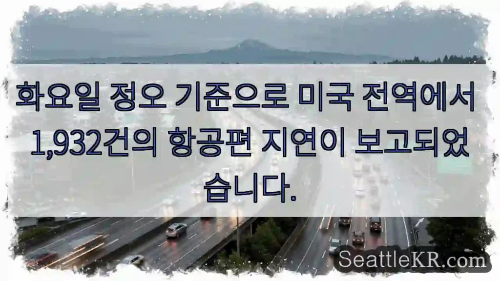 화요일 정오 기준으로 미국 전역에서 1,932건의 항공편 지연이 보고되었습니다.