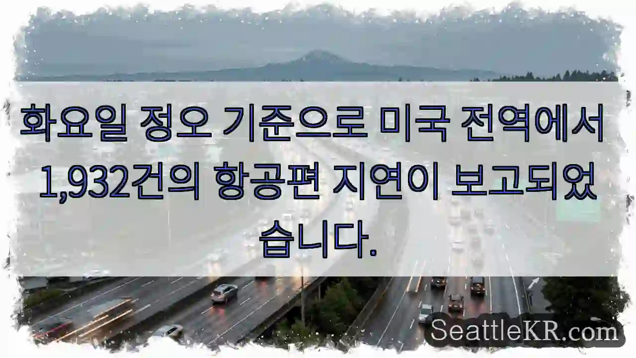 화요일 정오 기준으로 미국 전역에서 1,932건의 항공편 지연이 보고되었습니다.