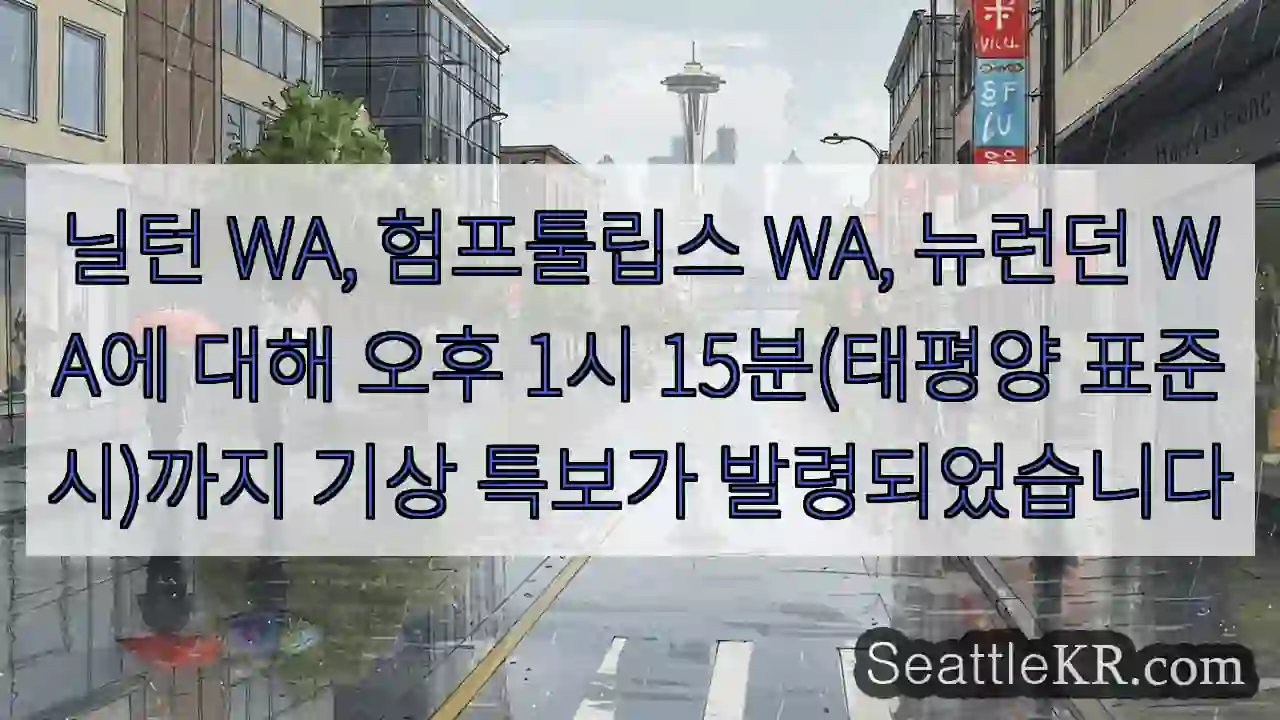 닐턴 WA, 험프툴립스 WA, 뉴런던 WA에 대해 오후 1시 15분(태평양 표준시)까지