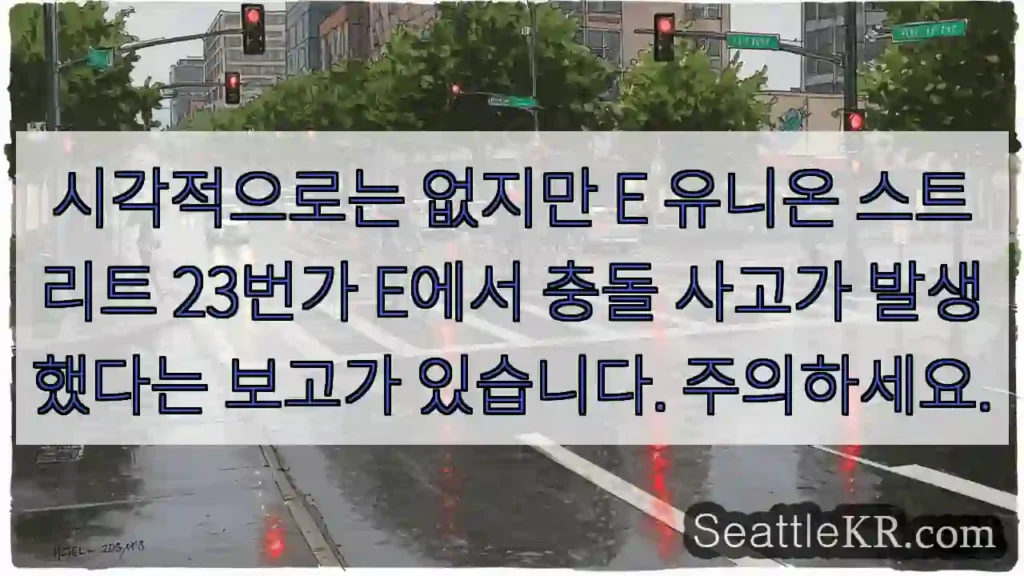 시각적으로는 없지만 E 유니온 스트리트 23번가 E에서 충돌 사고가 발생했다는 보고가