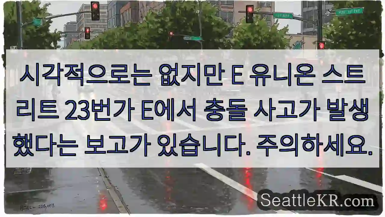 시각적으로는 없지만 E 유니온 스트리트 23번가 E에서 충돌 사고가 발생했다는 보고가