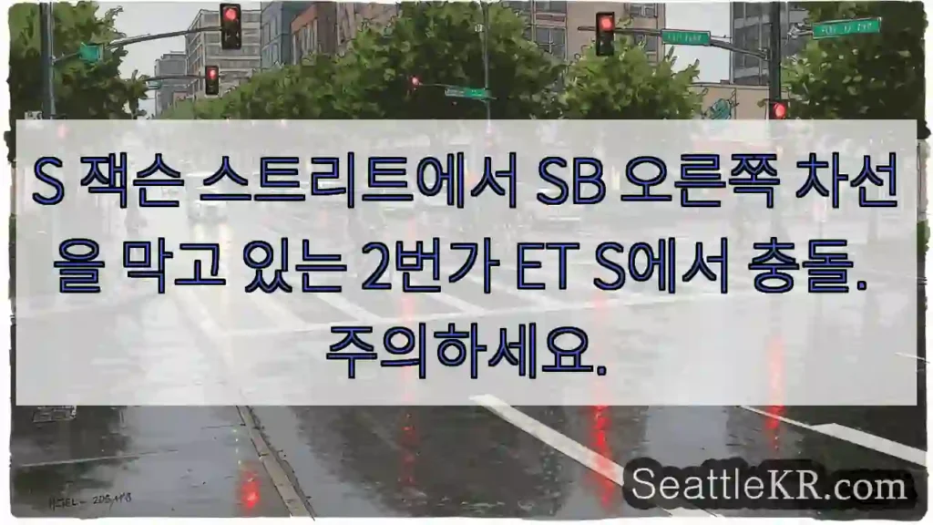 S 잭슨 스트리트에서 SB 오른쪽 차선을 막고 있는 2번가 ET S에서 충돌. 주의하세요.