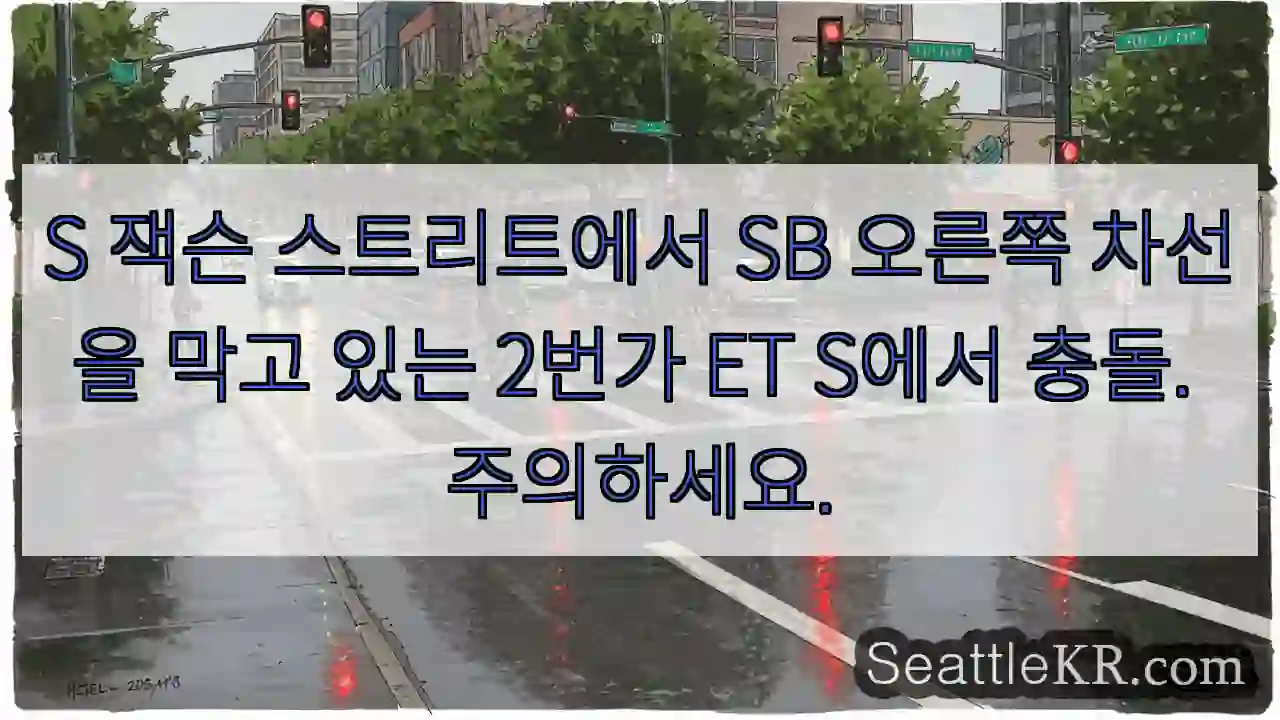 S 잭슨 스트리트에서 SB 오른쪽 차선을 막고 있는 2번가 ET S에서 충돌. 주의하세요.