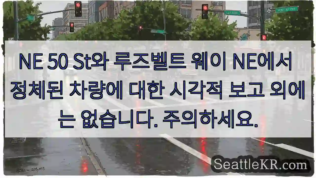 NE 50 St와 루즈벨트 웨이 NE에서 정체된 차량에 대한 시각적 보고 외에는