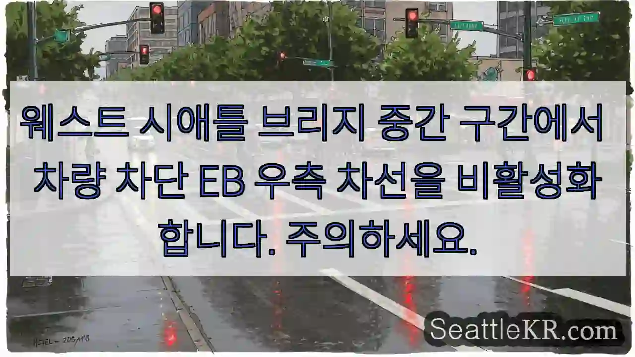 웨스트 시애틀 브리지 중간 구간에서 차량 차단 EB 우측 차선을 비활성화합니다.