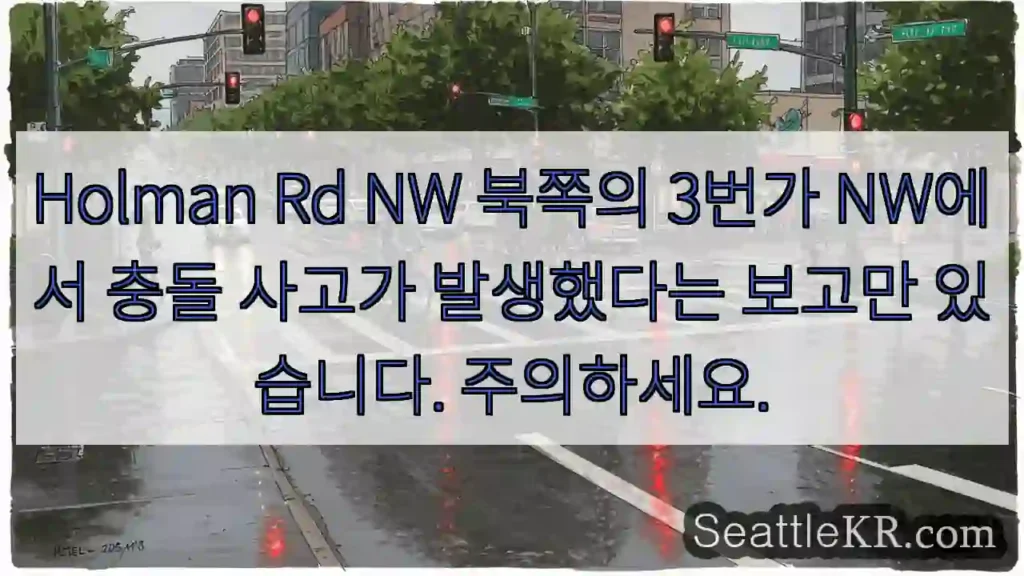 Holman Rd NW 북쪽의 3번가 NW에서 충돌 사고가 발생했다는 보고만 있습니다.
