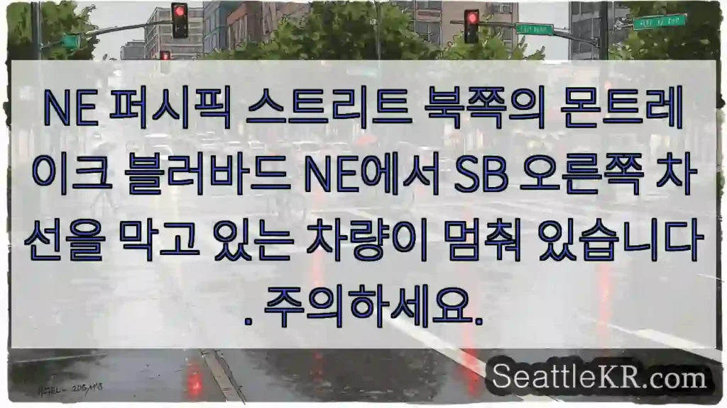 NE 퍼시픽 스트리트 북쪽의 몬트레이크 블러바드 NE에서 SB 오른쪽 차선을 막고 있는