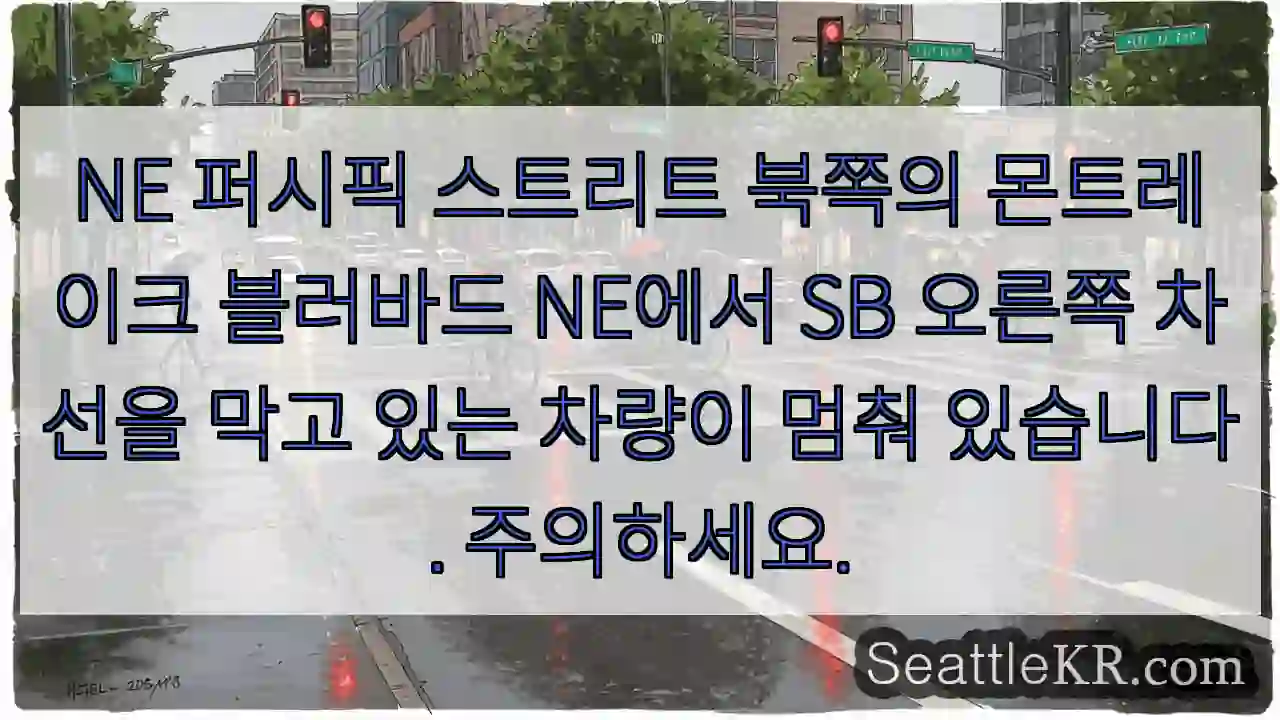 NE 퍼시픽 스트리트 북쪽의 몬트레이크 블러바드 NE에서 SB 오른쪽 차선을 막고 있는
