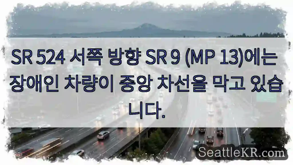 SR 524 서쪽 방향 SR 9 (MP 13)에는 장애인 차량이 중앙 차선을 막고