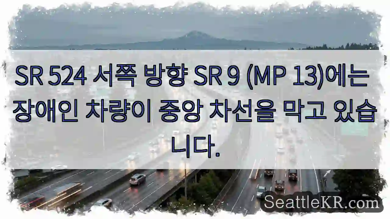 SR 524 서쪽 방향 SR 9 (MP 13)에는 장애인 차량이 중앙 차선을 막고