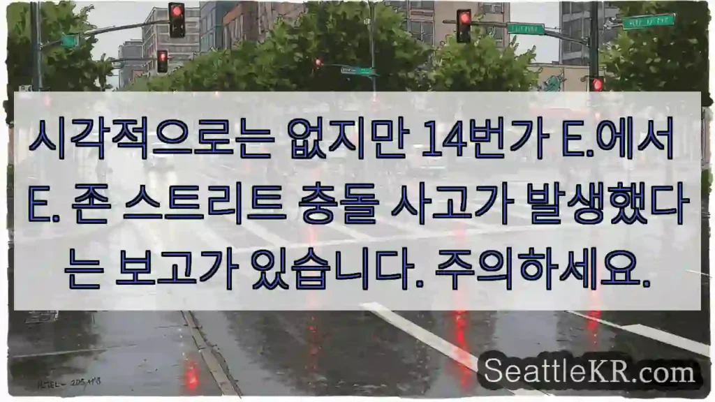 시각적으로는 없지만 14번가 E.에서 E. 존 스트리트 충돌 사고가 발생했다는 보고가