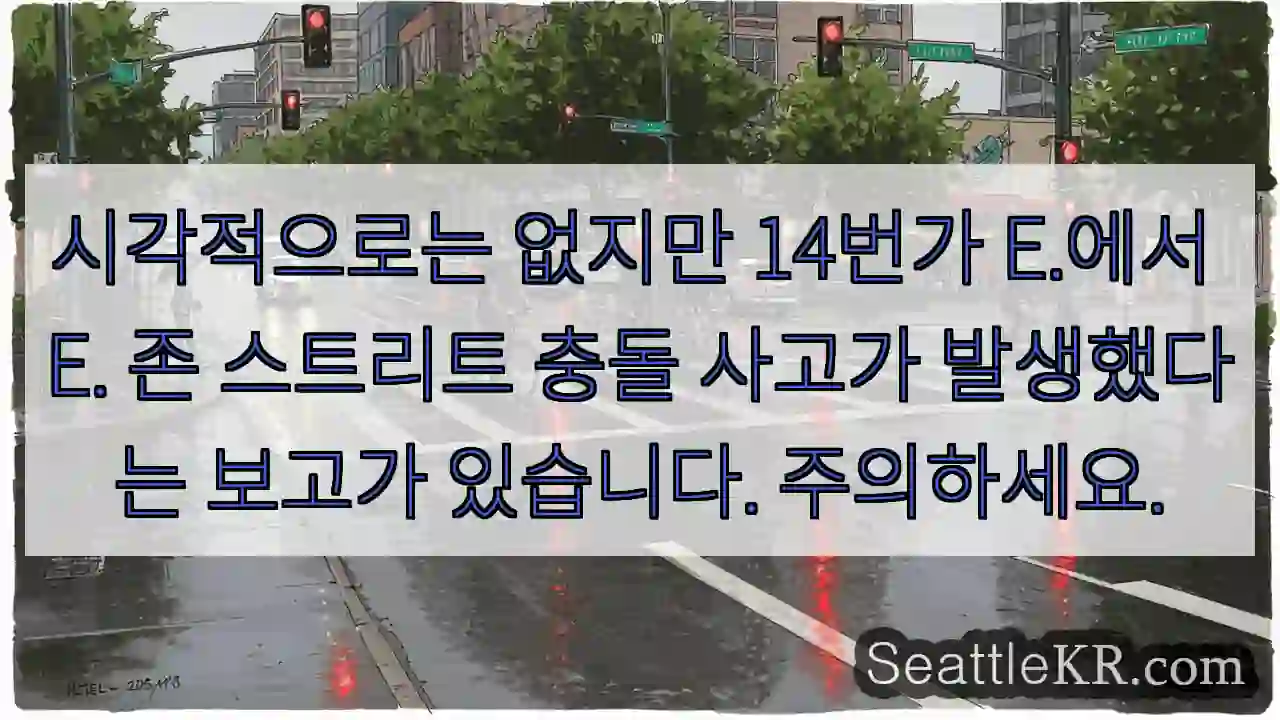 시각적으로는 없지만 14번가 E.에서 E. 존 스트리트 충돌 사고가 발생했다는 보고가