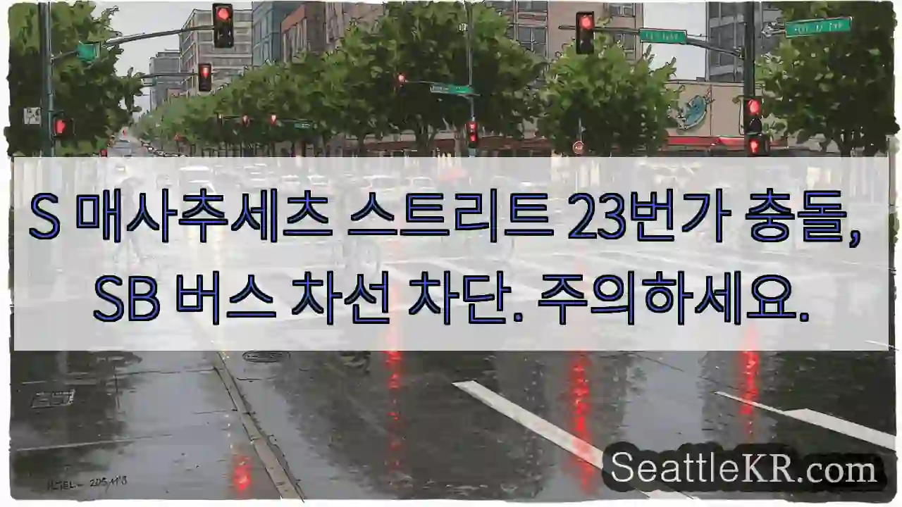 S 매사추세츠 스트리트 23번가 충돌, SB 버스 차선 차단. 주의하세요.
